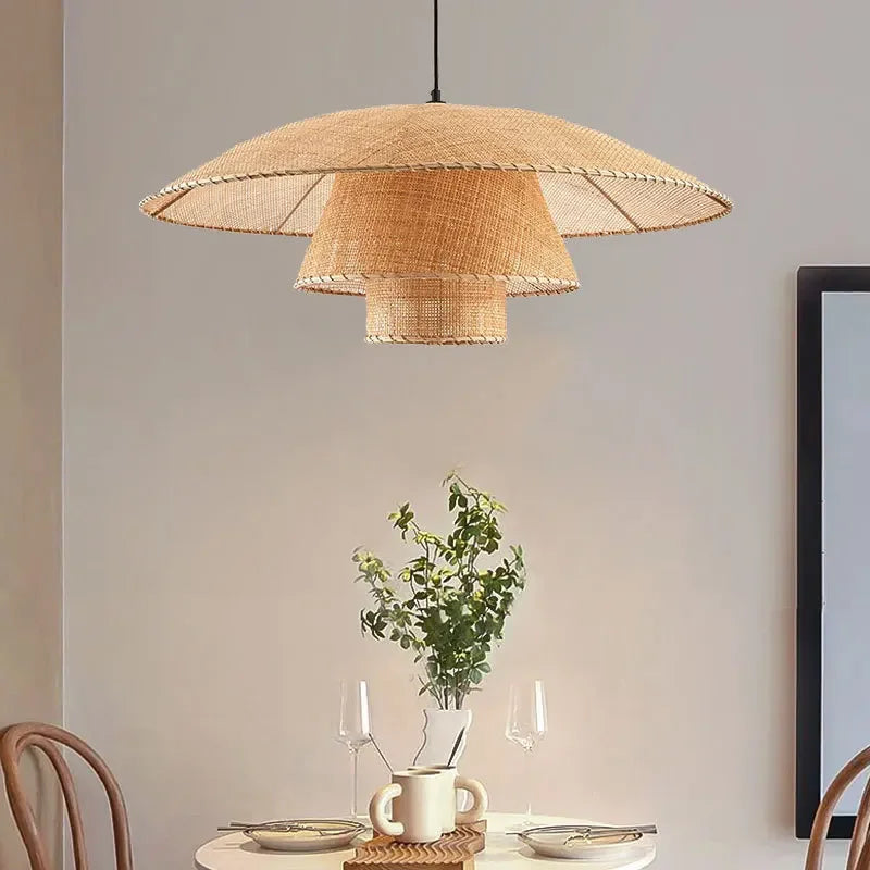 Modern Creative Rattan Weaving Petal Willow LED Chandelier Living Room Bedroom Tea  Pendant Lamp Indoor Lighting Decoration