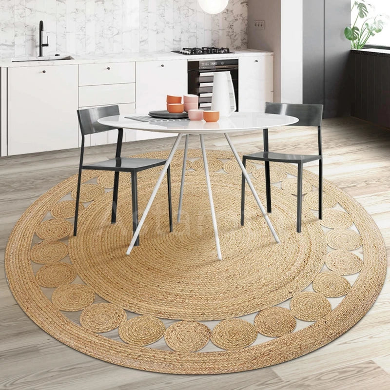 Rug 100% Pure Natural Jute Round Handmade Braided Reversible Home Decorative Living Room Bedroom Decoration Weaving Style