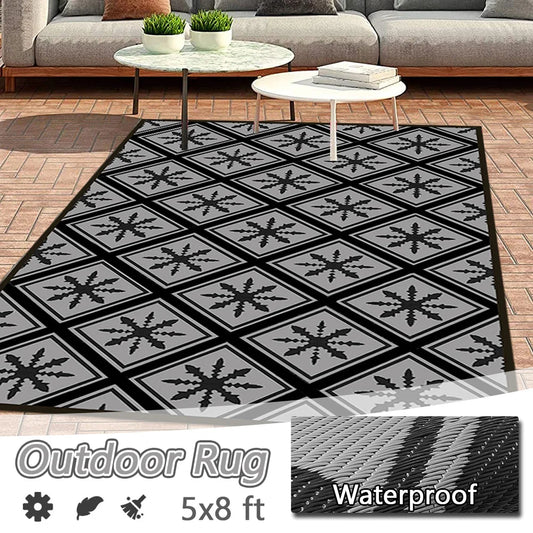 4x6ft/5x7ft Outdoor Anti Ski Flower Rug Double Sided Waterproof Easy Clean Woven Rug Home Garden Patio Decoration Mat