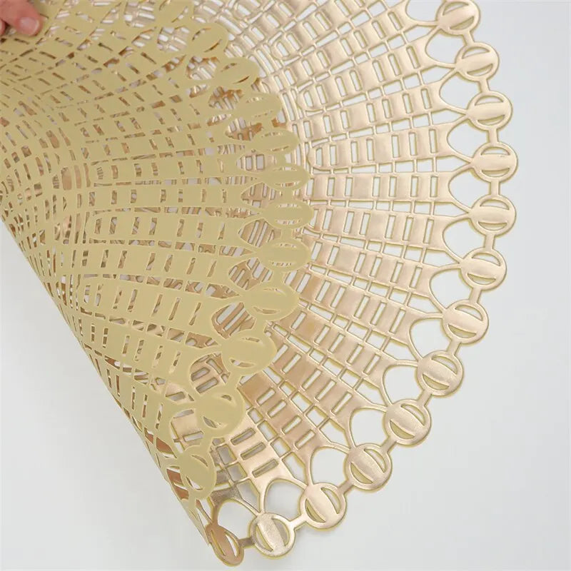 Gold Hollow Dining Pad Heat Insulation PVC Round FlowerTable Mat for Home Tea Coffee Dish Coaster Placemat Desktop Decoration