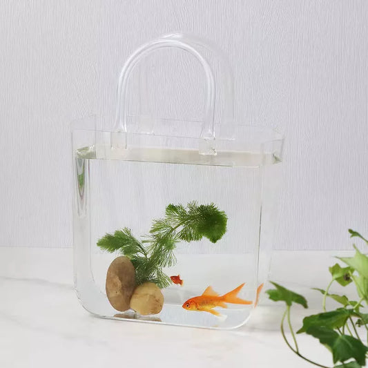 Nordic Acrylic Bag Vase Transparent Bag Shopping Basket Living Room Desktop Decoration Small Fish Tank Flower Pot Ornament