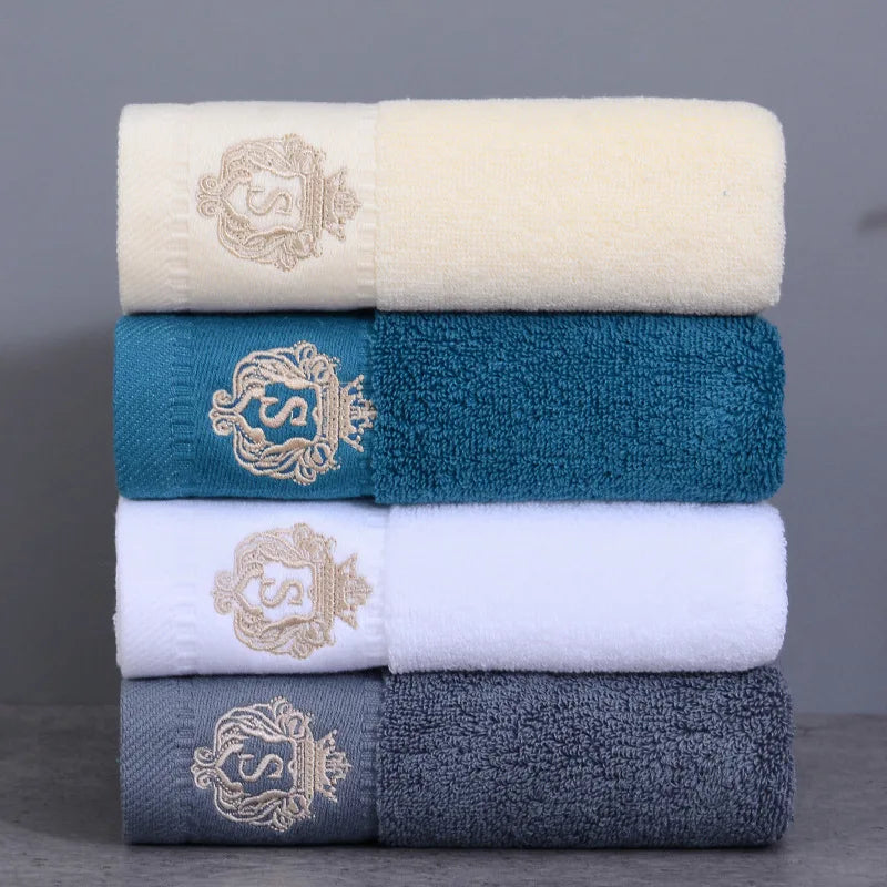 Inyahome Set of 3 Bathroom Cotton Towels Set Embroidered Luxury 2 Hand Towels 35x75cm and Big Bath Towels 70x140cm Washcloth