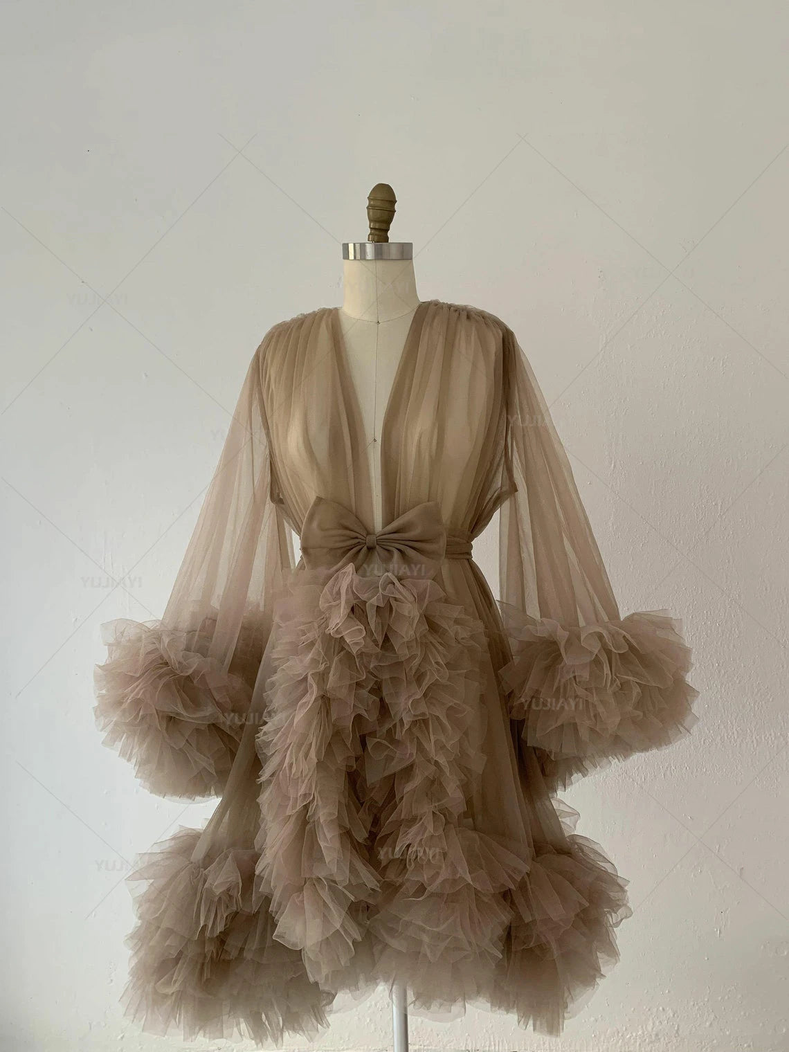 Motivat Elegant Tulle Ruffle Edge Short or Long Sleeve - Lovely Cape Cloak Dress Custom Size
