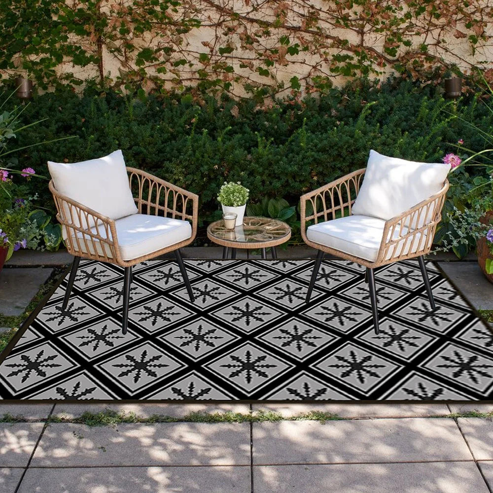4x6ft/5x7ft Outdoor Anti Ski Flower Rug Double Sided Waterproof Easy Clean Woven Rug Home Garden Patio Decoration Mat
