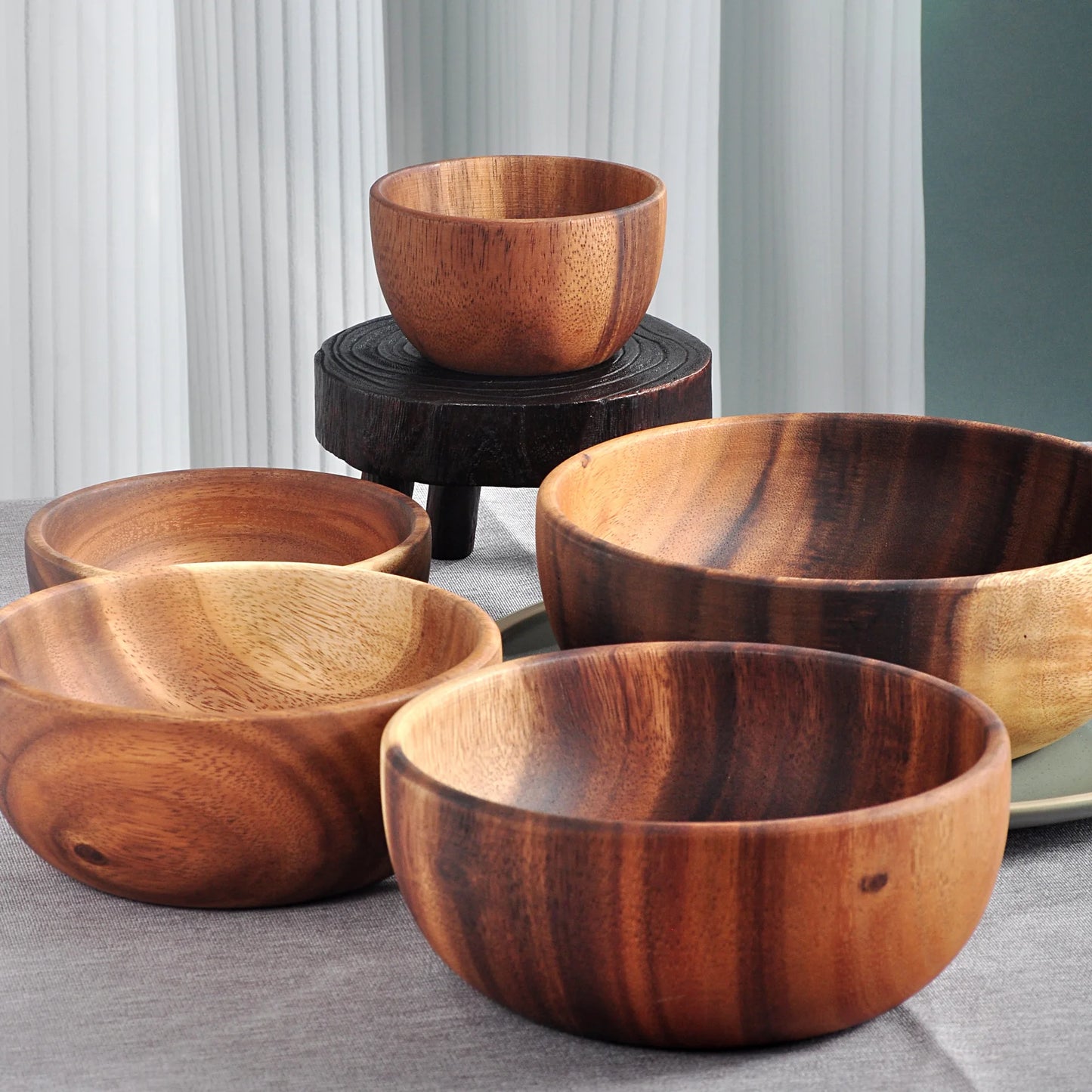 Leeseph Wooden Salad Bowls, Food Containers Acacia Woodensoup Bowl Fruit Wooden Household Kitchen Bowl Cutlery Basin
