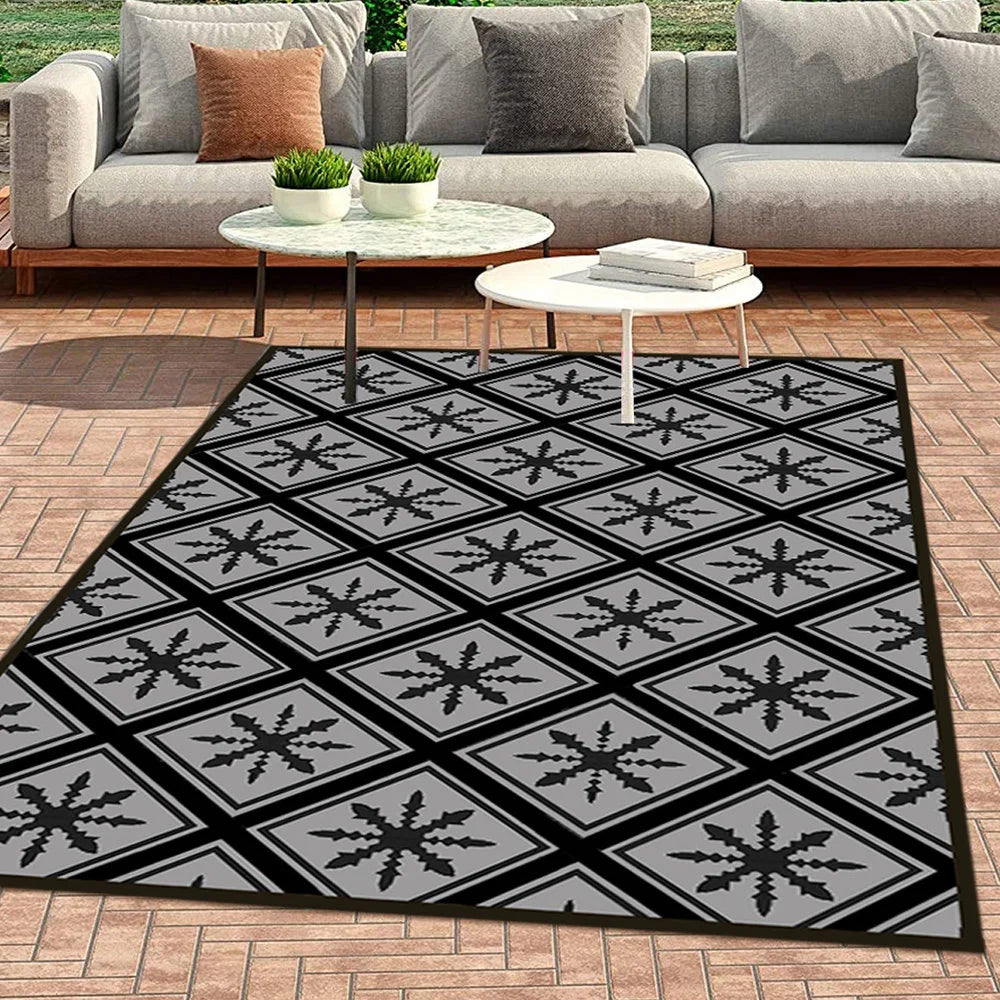 4x6ft/5x7ft Outdoor Anti Ski Flower Rug Double Sided Waterproof Easy Clean Woven Rug Home Garden Patio Decoration Mat