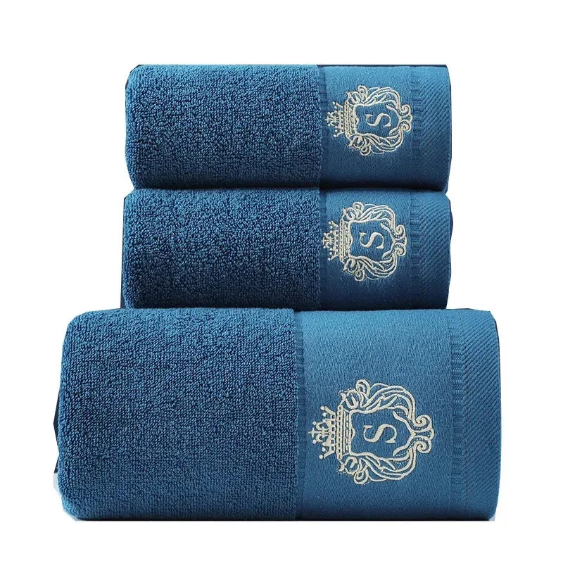 Inyahome Set of 3 Bathroom Cotton Towels Set Embroidered Luxury 2 Hand Towels 35x75cm and Big Bath Towels 70x140cm Washcloth