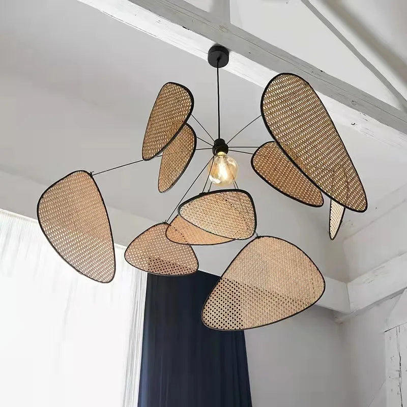 Modern Creative Rattan Weaving Petal Willow LED Chandelier Living Room Bedroom Tea  Pendant Lamp Indoor Lighting Decoration