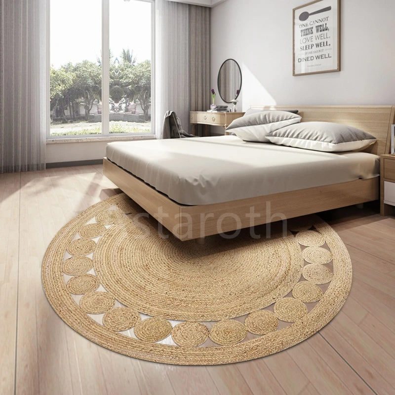 Rug 100% Pure Natural Jute Round Handmade Braided Reversible Home Decorative Living Room Bedroom Decoration Weaving Style