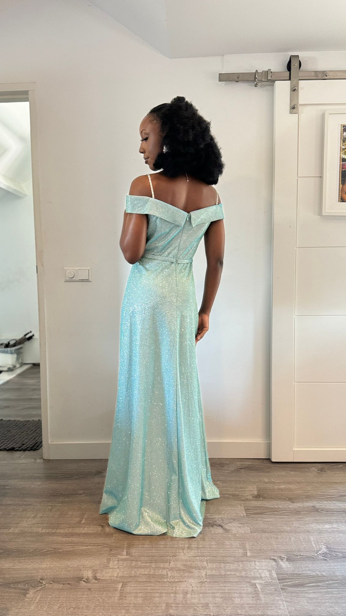 Long Sparkly Light Blue Dress